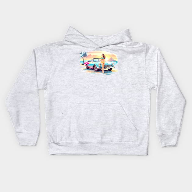 Girl with car and dream nature Kids Hoodie by Andrea Matarazzo